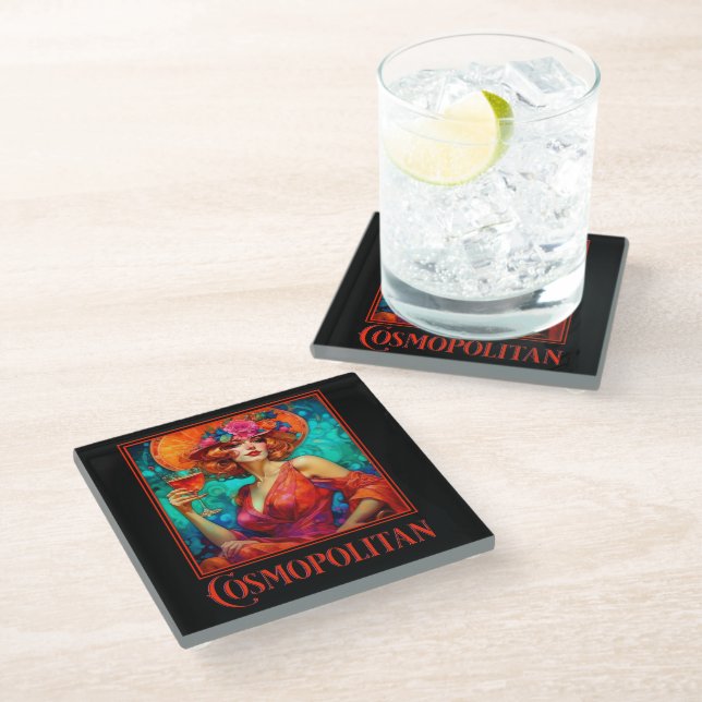 Art Nouveau Cosmopolitan  Glass Coaster (Angled)