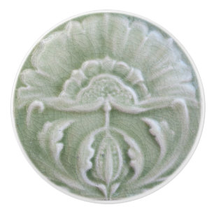 Art nouveau crackle finish flower ceramic knob