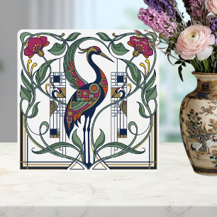 Art Nouveau Crane Floral Geometric Pattern Ceramic Tile