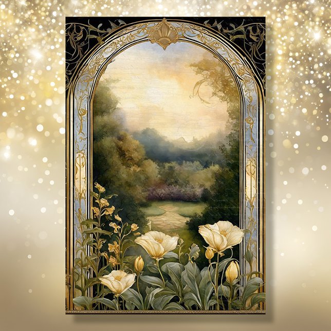 Art Nouveau Cream Floral Blue n Gold Ephemera 2A Tissue Paper (Creator Uploaded)