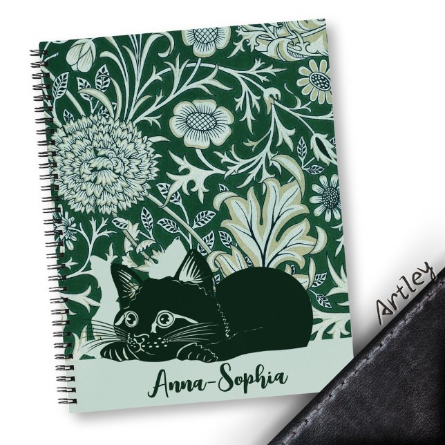 Art Nouveau Cute Cat Floral Custom Name Notebook (Creator Uploaded)
