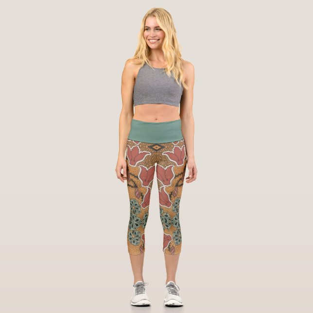Art nouveau Cyclamen floral Eugene Grasset elegant Capri Leggings (Front)