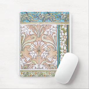 Art nouveau daffodil flower vintage textile floral mouse pad