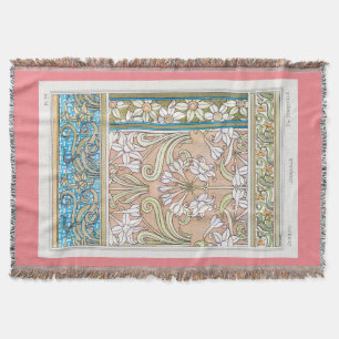 Art nouveau daffodil flower vintage textile floral throw blanket