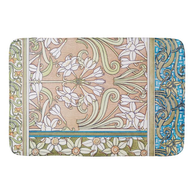 Art nouveau daffodil Verneui textile floral art Bath Mat (Front)