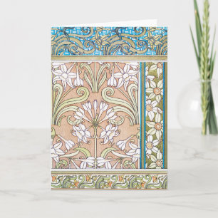 Art nouveau daffodil Verneui textile floral art Card