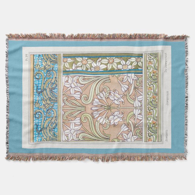 Art nouveau daffodil Verneui textile floral art Throw Blanket (Front)
