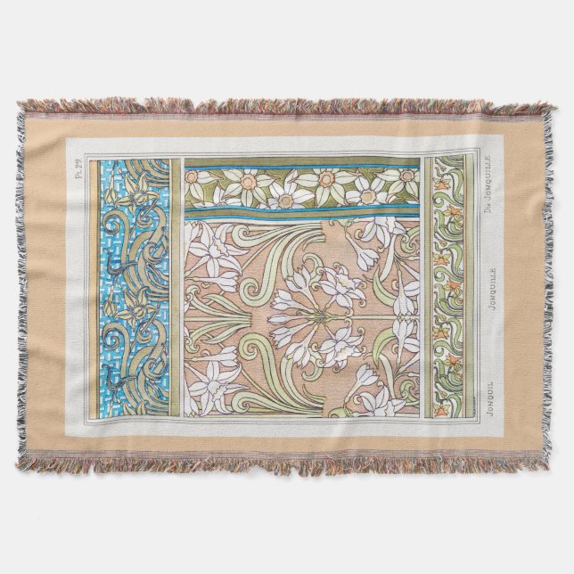 Art nouveau daffodil Verneui textile floral art Throw Blanket (Front)
