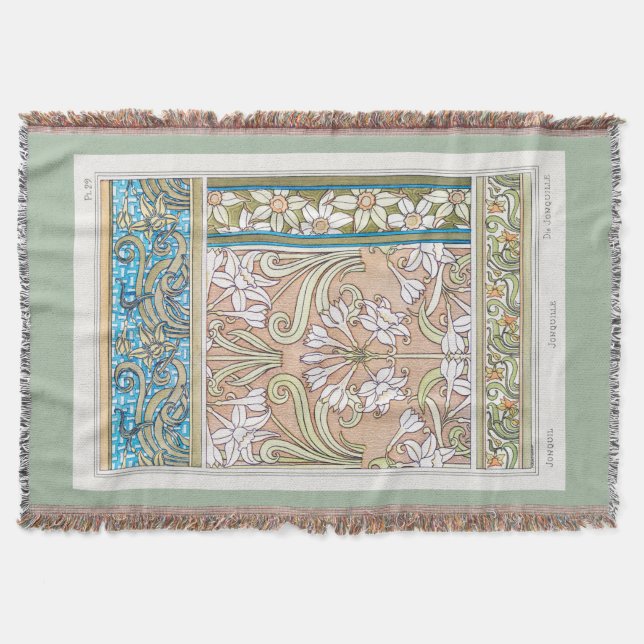 Art nouveau daffodil Verneui textile floral art Throw Blanket (Front)
