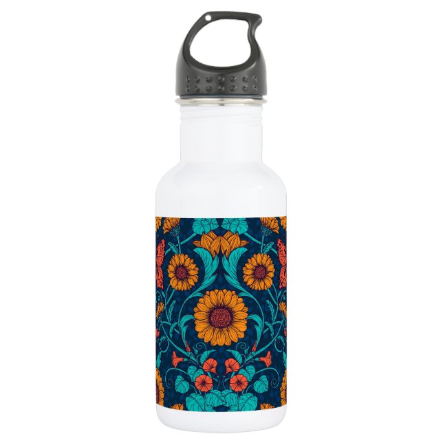 Art Nouveau daisies in blue and yellow 532 Ml Water Bottle (Front)