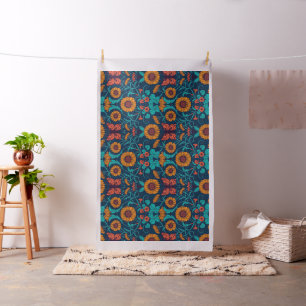 Art Nouveau daisies in blue and yellow Fabric