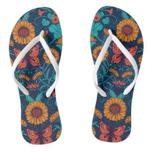 Art Nouveau daisies in blue and yellow Jandals