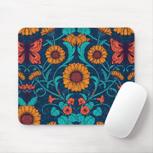 Art Nouveau daisies in blue and yellow Mouse Pad (With Mouse)