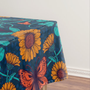 Art Nouveau daisies in blue and yellow Tablecloth