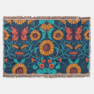 Art Nouveau daisies in blue and yellow Throw Blanket