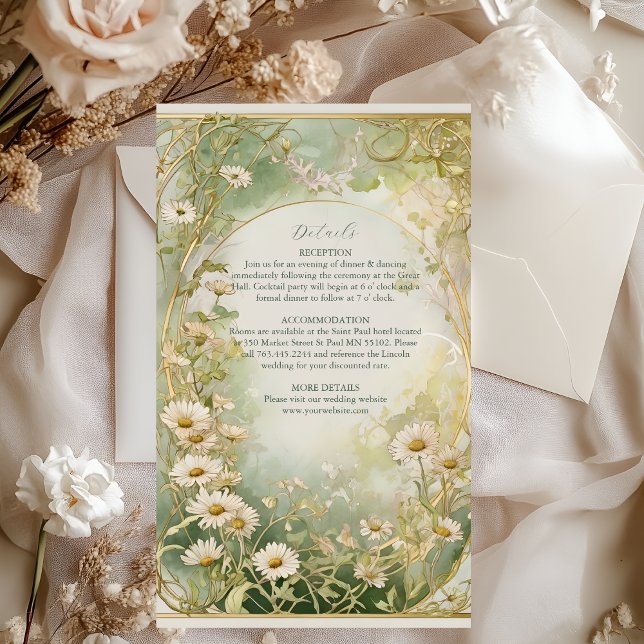 Art Nouveau Daisies Ivory Green Wedding Enclosure Card (Creator Uploaded)