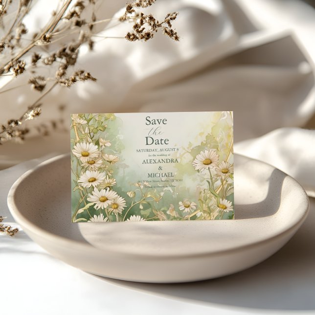 Art Nouveau Daisies Ivory Green Wedding Save The D Date (Creator Uploaded)