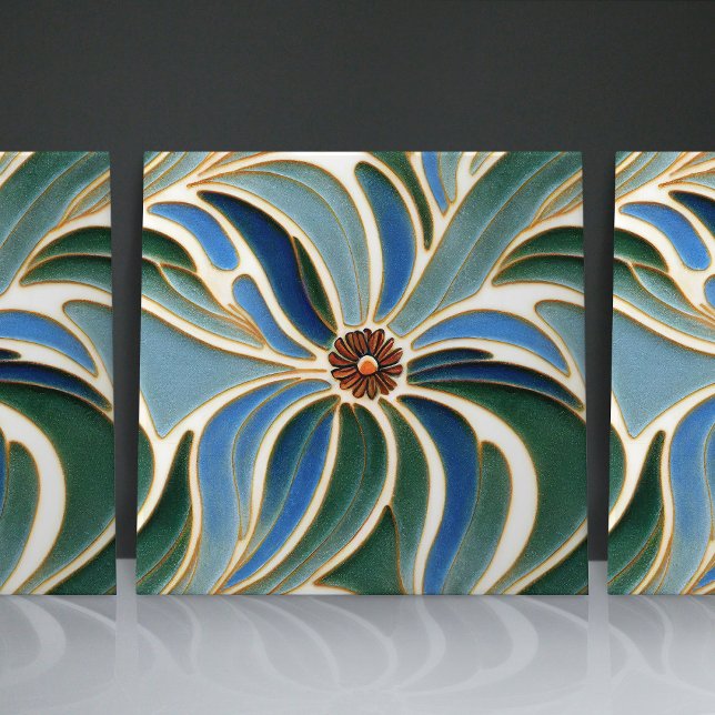 Art Nouveau Daisies Seamless cobalt blue florals Tile (Creator Uploaded)
