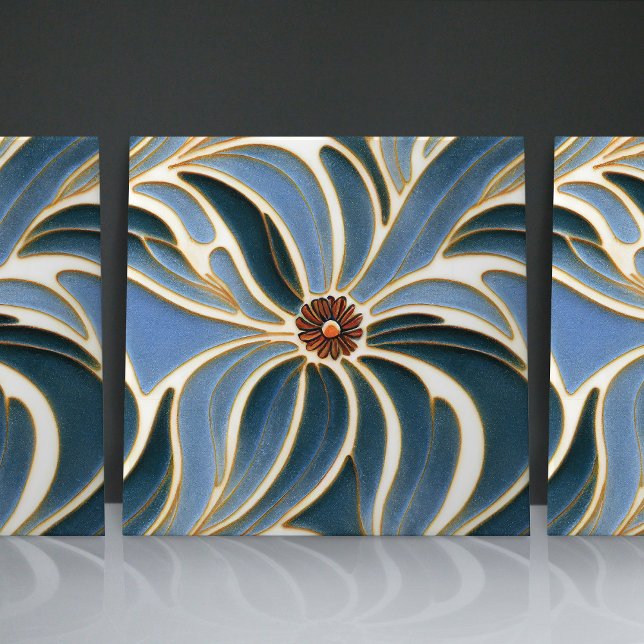 Art Nouveau Daisies Seamless cobalt blue florals Tile (Creator Uploaded)