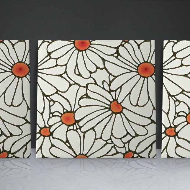 Art Nouveau Daisies Seamless white blue florals Tile (Creator Uploaded)