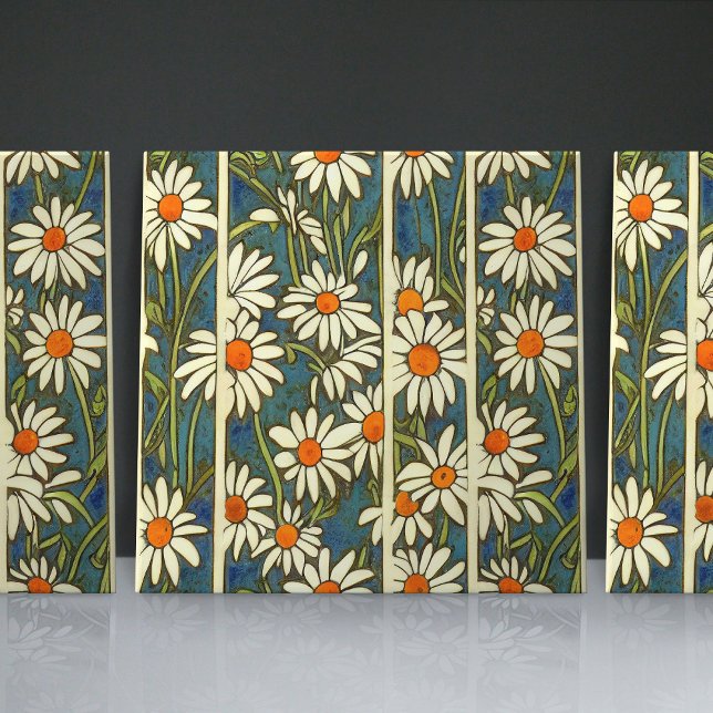 Art Nouveau Daisies Seamless white blue florals Tile (Creator Uploaded)