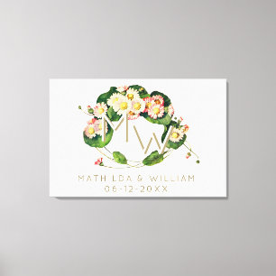 Art Nouveau Daisies Wreath Monogram to Personalise Canvas Print