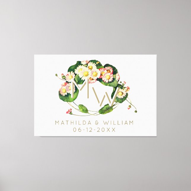 Art Nouveau Daisies Wreath Monogram to Personalise Canvas Print (Front)
