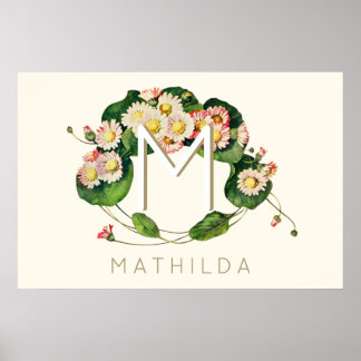 Art Nouveau Daisies Wreath Monogram to Personalise Poster