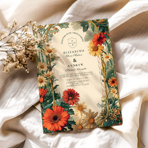 Art Nouveau Daisy Frame Wedding Invitation