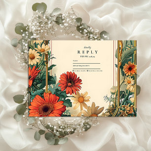 Art Nouveau Daisy Frame Wedding RSVP Card