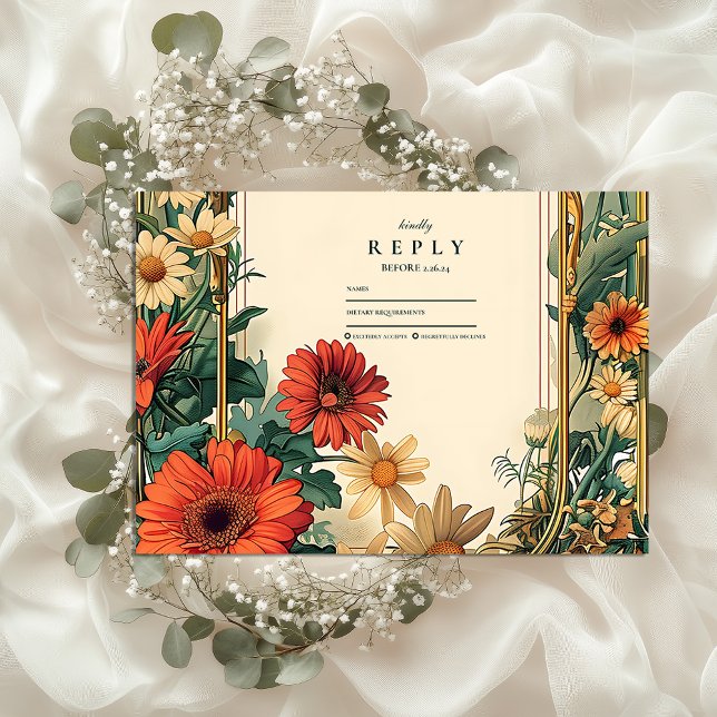 Art Nouveau Daisy Frame Wedding RSVP Card (Creator Uploaded)