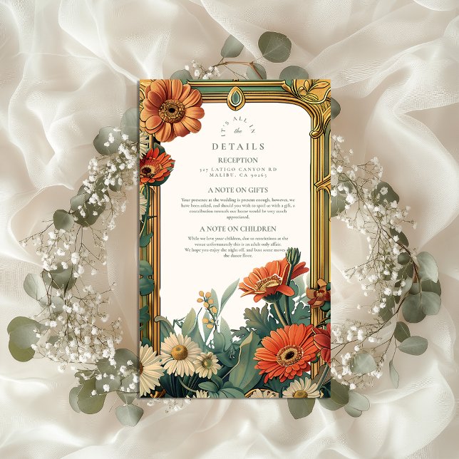 Art Nouveau Daisy Gerbera Floral Frame Wedding Enclosure Card (Creator Uploaded)