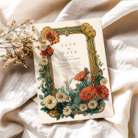 Art Nouveau Daisy Gerbera Floral Frame Wedding