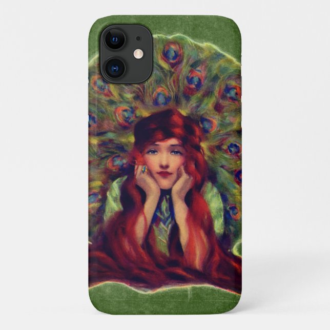 Art nouveau deco elegant woman peacock feathers  Case-Mate iPhone case (Back)