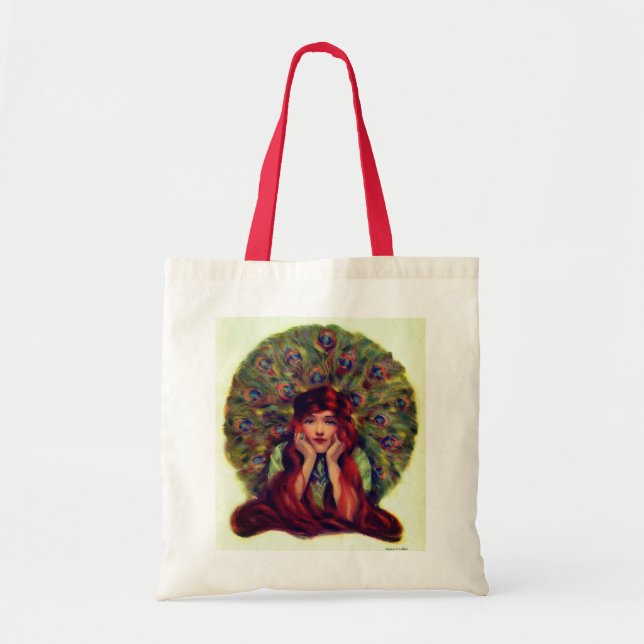 Art nouveau deco elegant woman peacock feathers  tote bag (Front)