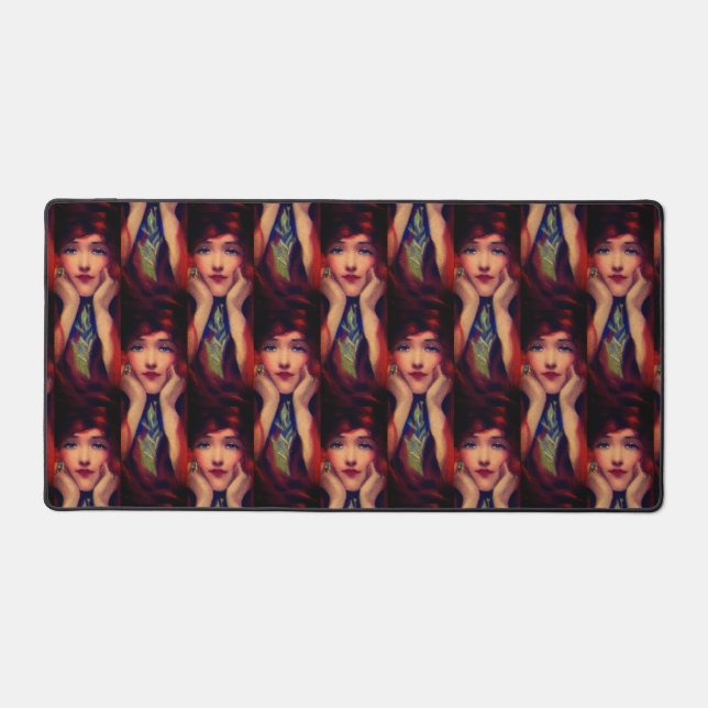 Art nouveau deco elegant woman red head beauty  desk mat (Front)