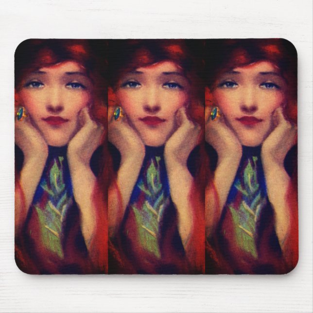 Art nouveau deco elegant woman red head beauty  mouse pad (Front)