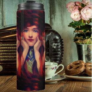 Art nouveau deco woman elegant beauty vintage thermal tumbler