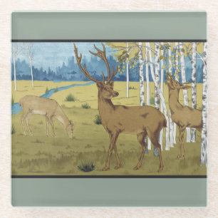 Art Nouveau Deer Forest Maurice Verneuil Art Glass Coaster