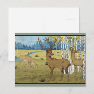 Art Nouveau Deer Forest Maurice Verneuil Art Postcard