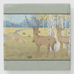 Art Nouveau Deer Forest Maurice Verneuil Art Stone Coaster
