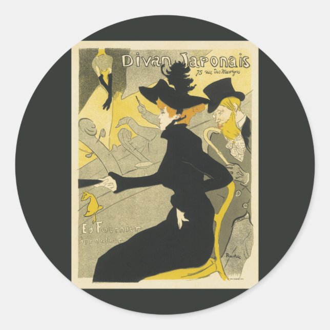 Art Nouveau, Divan Japonais by Toulouse Lautrec Classic Round Sticker (Front)