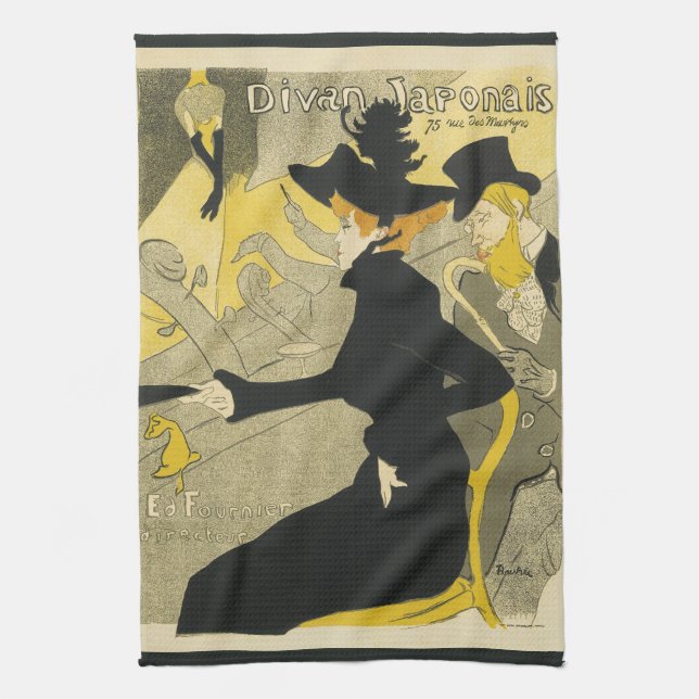 Art Nouveau, Divan Japonais by Toulouse Lautrec Tea Towel (Vertical)