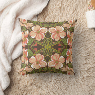 Art Nouveau Dogwood Blush Floral Print Cushion