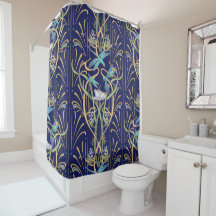 Art Nouveau Dragonflies Pattern Shower Curtain