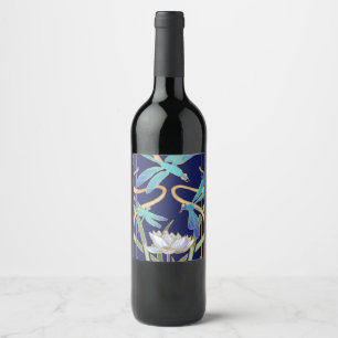 Art Nouveau Dragonflies Pattern Wine Label
