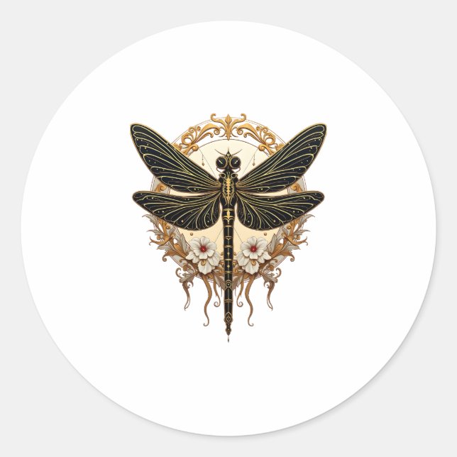 Art Nouveau Dragonfly Elegant Steampunk Classic Round Sticker (Front)