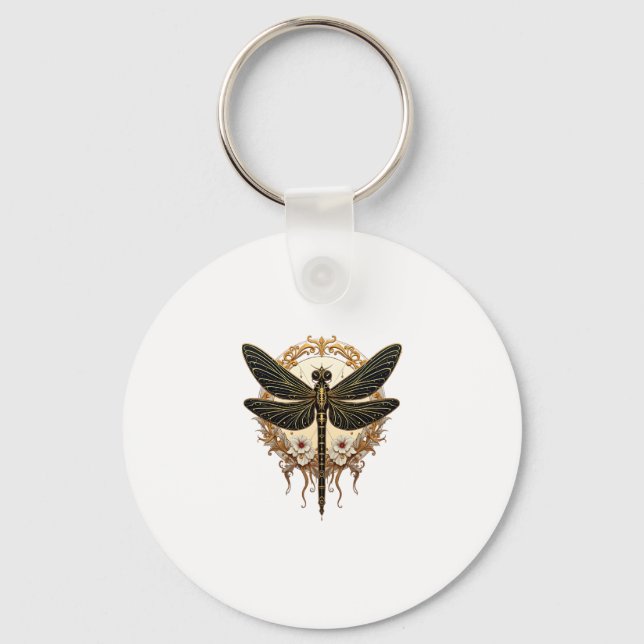 Art Nouveau Dragonfly Elegant Steampunk Key Ring (Front)