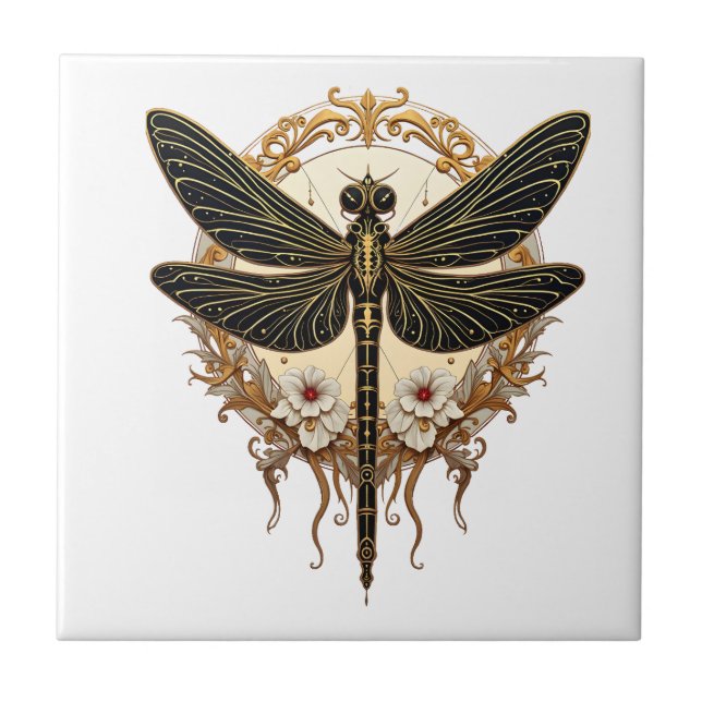 Art Nouveau Dragonfly Elegant Steampunk Tile (Front)