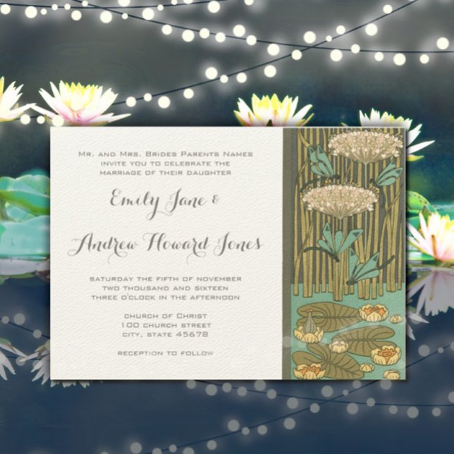Art Nouveau Dragonfly Lily Pad Wedding Invitation (Creator Uploaded)